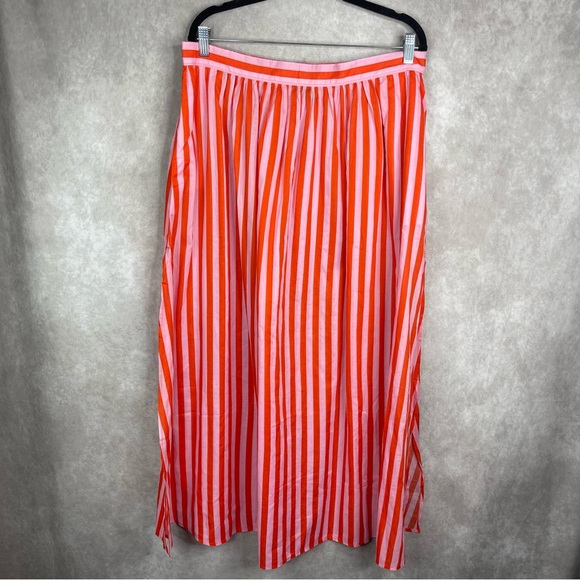 J. Crew Cotton Voile Maxi Cover-Up Skirt In Pink Red Stripe Women's Size XL - Picture 1 of 9